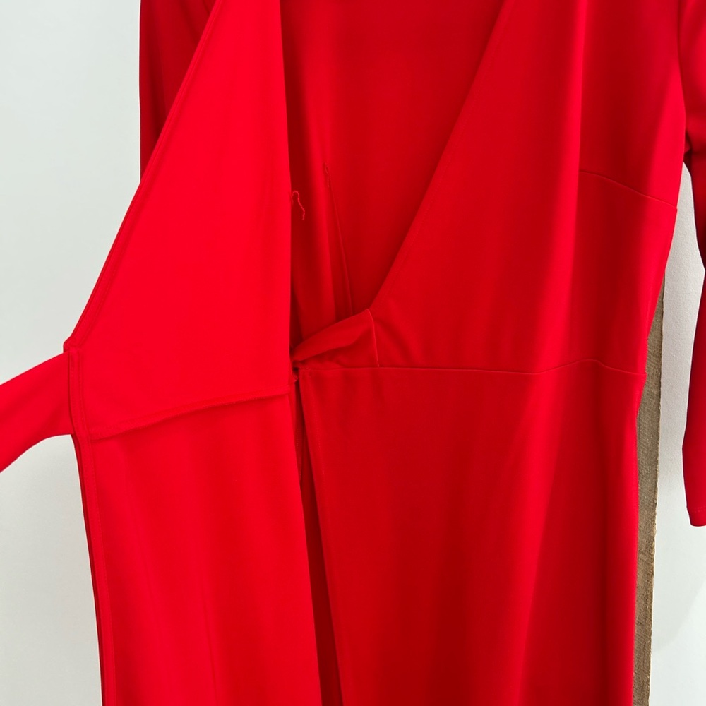Ann Taylor Vibrant Red 3/4 Sleeve Wrap Dress Women’s Size 0 Valentine’s Day - Picture 7 of 9
